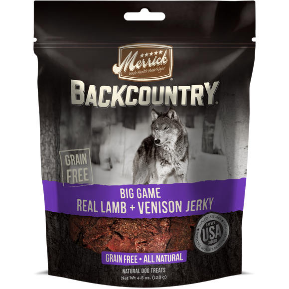 Merrick Backcountry Big Game Grain Free Real Lamb and Venison Jerky Dog Treats