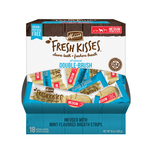 Merrick Fresh Kisses Grain Free Mint Breath Strips Medium Dog Treat Box