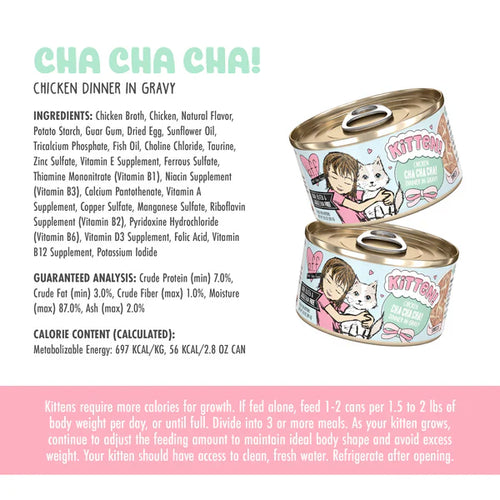 Weruva BFF Kitten!  Chicken Cha Cha Cha! Chicken Dinner in Gravy Cat Food (2.8 oz - 12pk)