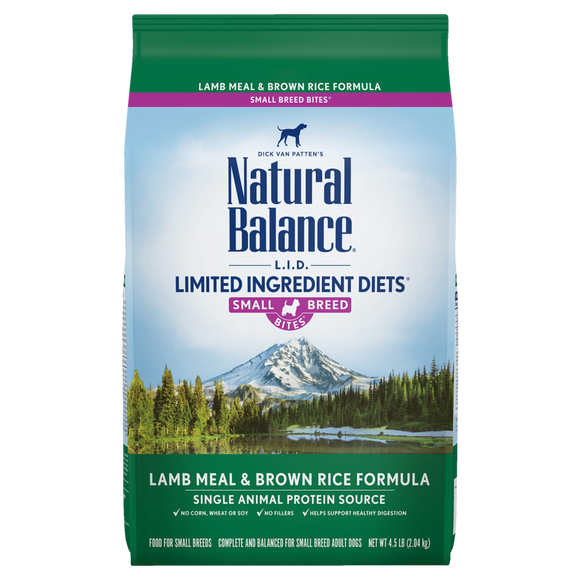 Natural Balance L.I.D. Limited Ingredient Diets Lamb Meal & Brown Rice Small Breed Bites Dry Dog Formula (4.5 lb)