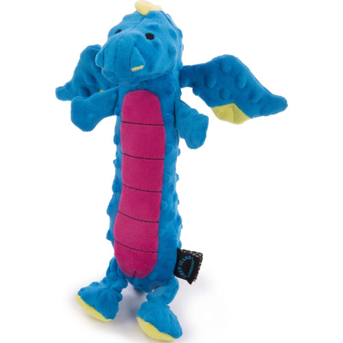 GODOG DRAGON SKINNY DURABLE PLUSH DOG TOY (small, blue)